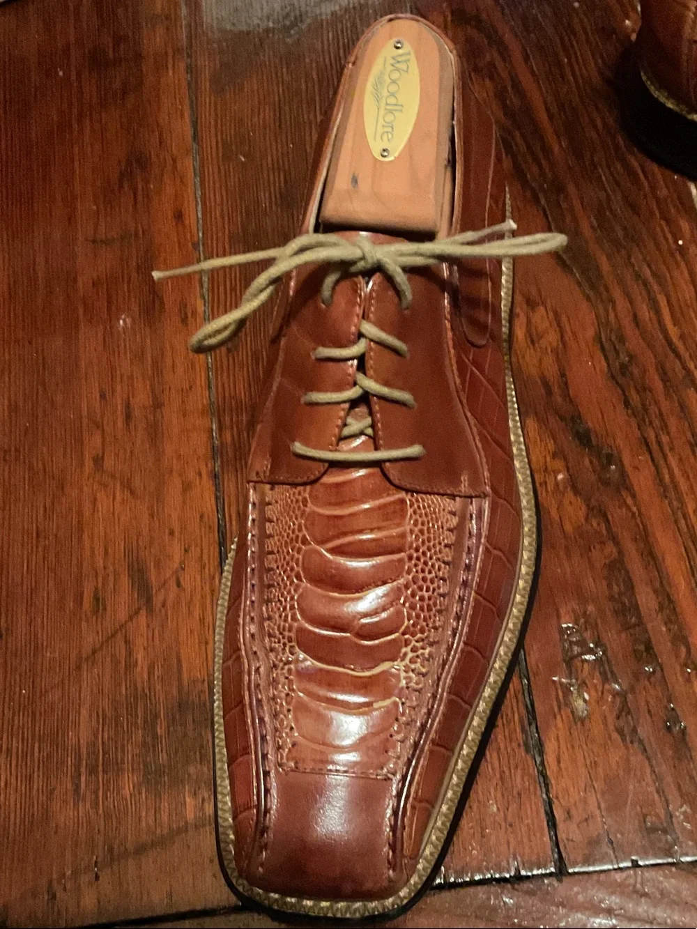 Stacy Adams Cognac Brown Croc-Embossed Leather Lace-Up Oxfords